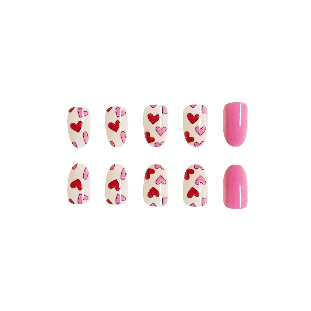 أظافر صناعية جديدة لعيد الحب، أظافر صناعية مربعة اللوز الفرنسي، غطاء كامل قابل للفصل، أطراف أظافر للنساء والفتيات #4