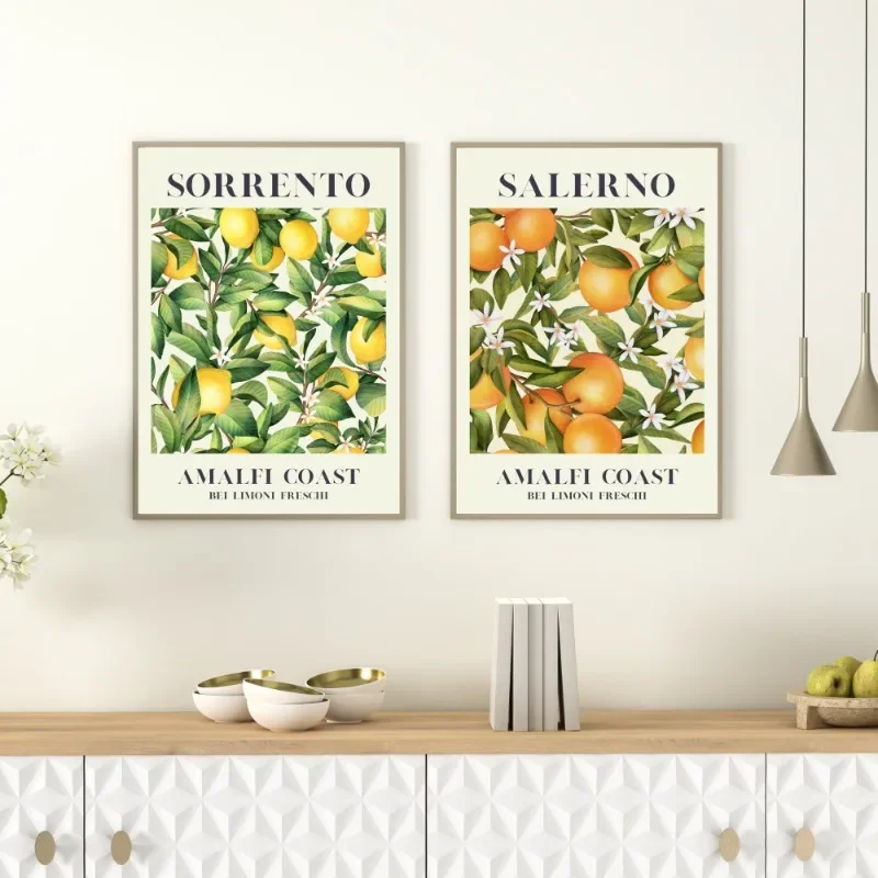 Multiple sizes 1pc frameless Canvas Painting,1pc frameless Canvas Painting Italian Santorini Fruit Wall Art Canvas Painting Oran