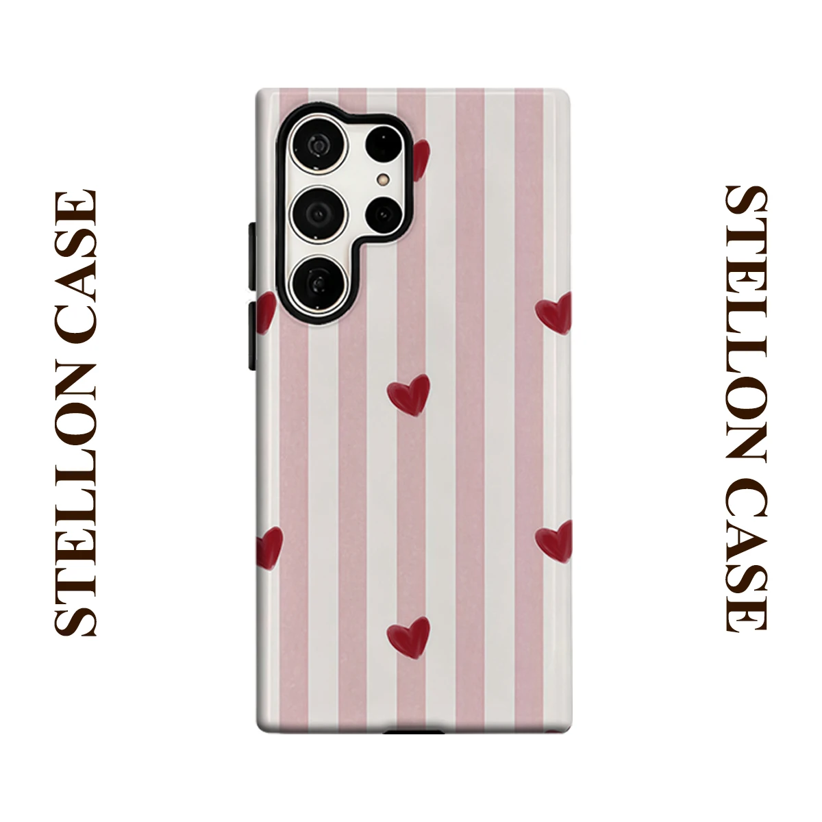 Red Heart Stripe Print Phone Case for Samsung Galaxy S25 Ultra S24 S23 Ultra Plus Glossy Double-layer Back Cover
