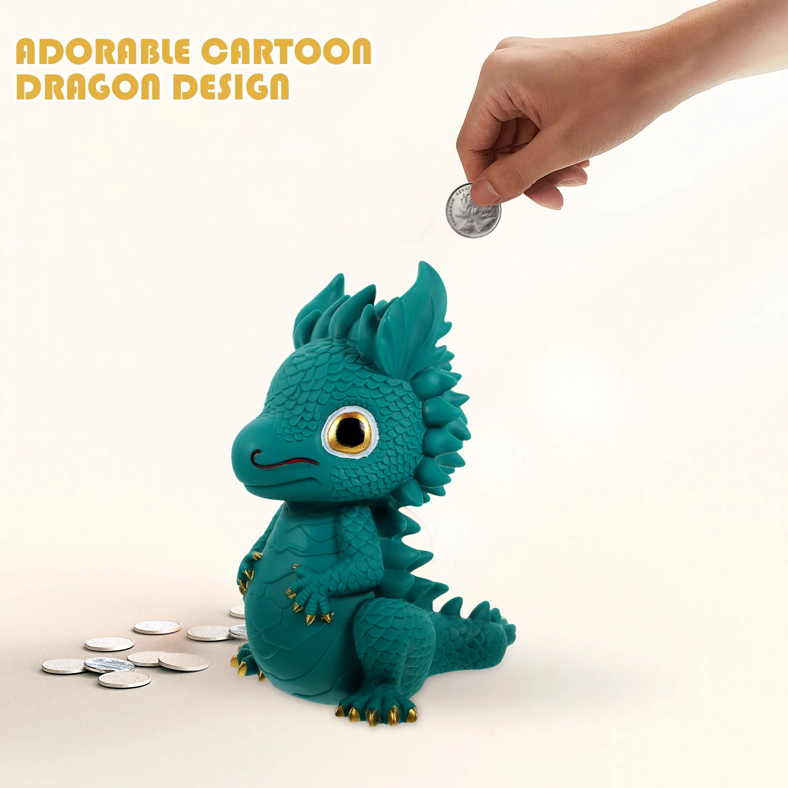 

Dragon Shaped Piggy Bank Golden Medium Size No Lock Coin Storage Jar Cartoon Saving Pot Kids Bedroom Ornament