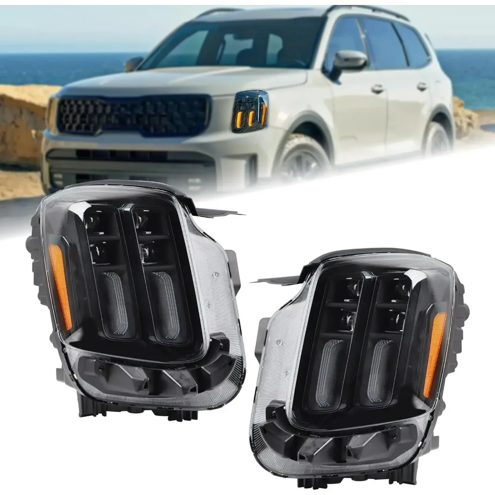 

1 шт. Черная светодиодная фара в сборе с черным ободком для Kia Telluride SX X-Pro X-Line 2023-2025 с ДХО, левая или правая сторона