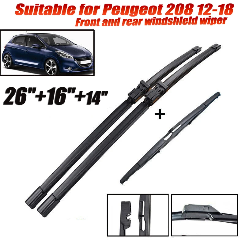 

Car Front Rear Windscreen Flat Wiper Blades Windshield Cleaning Wiper Car Accessories for Peugeot 208 12-18