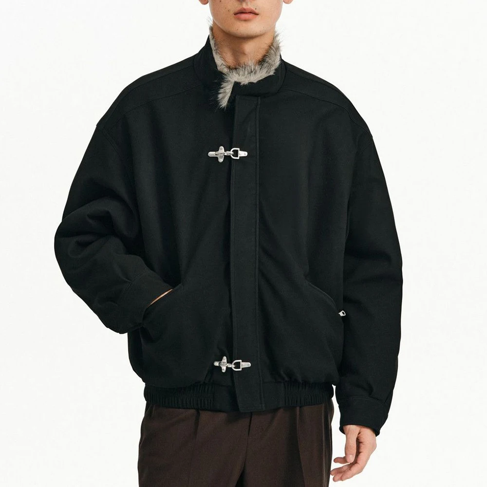 Mens Fuzzy Hook Buckle Casual Jacket Autumn Streetwear Fashion Youth Outdoor Versatile Stand Collar City Boy Outerwear Coat 2026