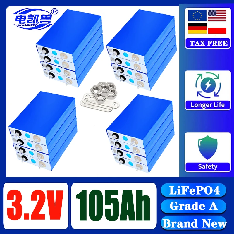 

Duty free 100% original 3.2V 105Ah LiFePO4 battery DIY12V 24V 48V suitable for RV and yacht solar energy storage system