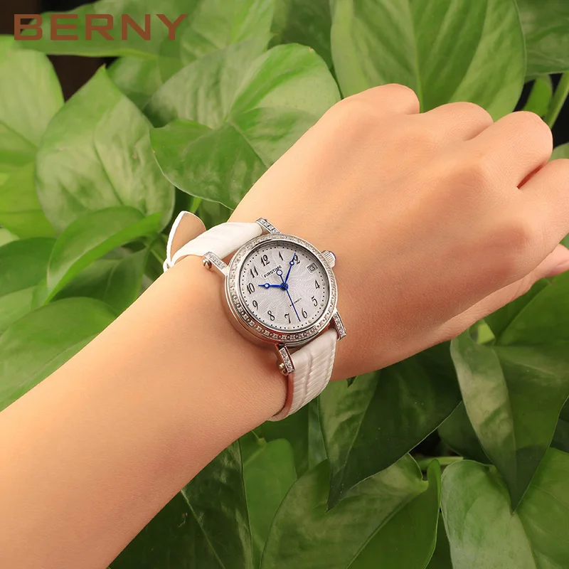 BERNY Automatic Luxury Fashion Ladies Mechanical Watch for Women  Easy Read Dial Calendar Casual Sapphire Wristwatch Waterproof