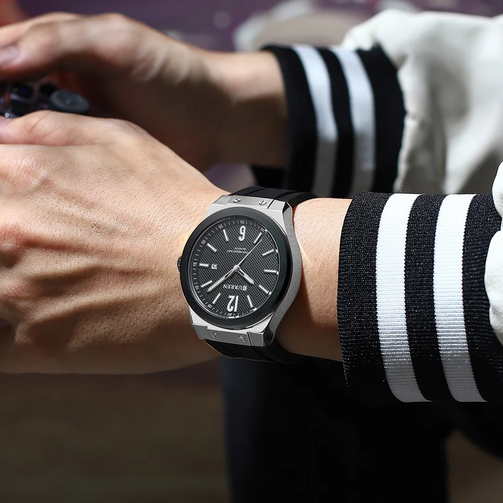 CURREN 8467 الأعمال الفاخرة بسيطة ساعة خارجية مقاوم للماء ساعة الذكور تاريخ مضيئة سيليكون ساعة كوارتز رجالية reloj hombre #4