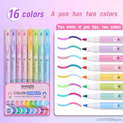 8Pcs Set Color Laying Highlighter Marker Pen Double Head 16 Colors Overlay Art Graffiti Drawing For Diary Journal Scrapbooking