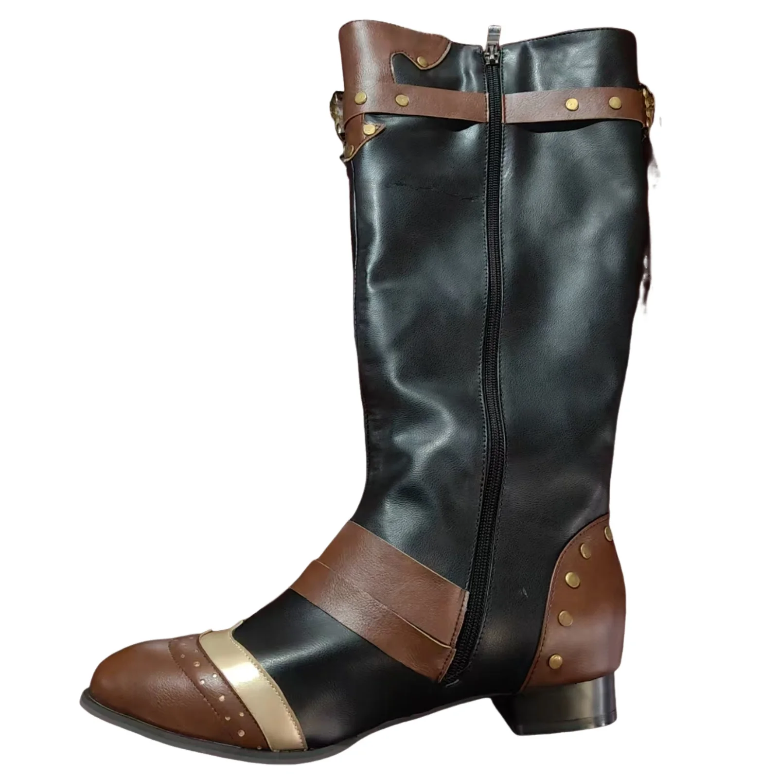 Bottes hautes rétro Steampunk médiévales avec poches, chaussures de pirate d'halloween pour hommes, Cosplay, hauteur des genoux, jeu de rôle