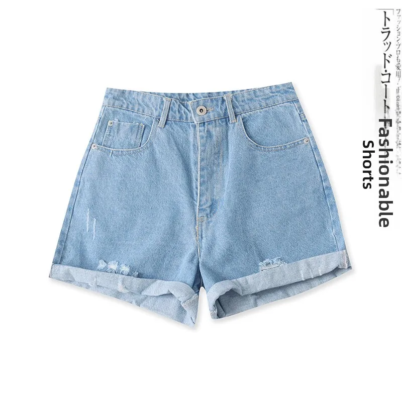 High Waist Denim Shorts Summer New Women's Fashion Multi Pocket Slim Washed Cuffed Shorts High Quality Ladies Jeans Short Pants