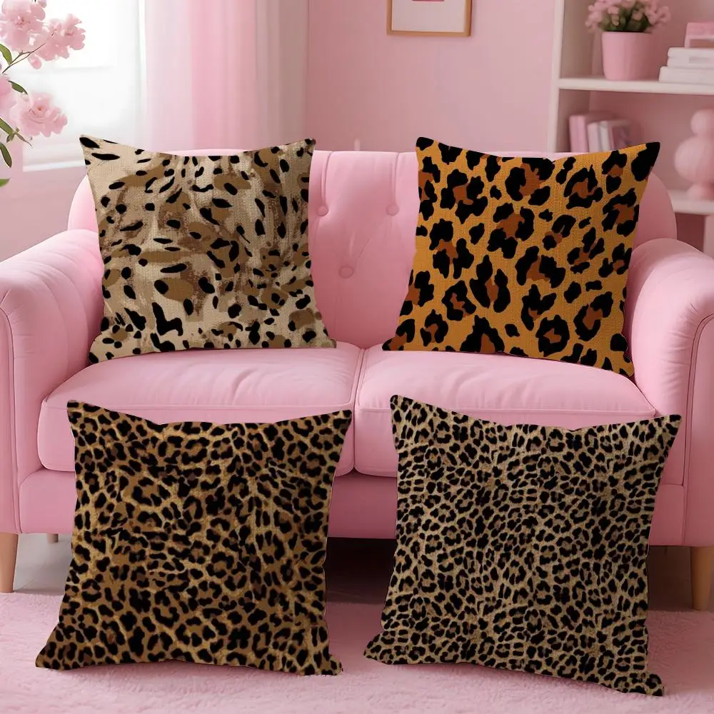 Fashion Luxury Leopard Print Pillow Case Natural Linen Organic Fabric Double-Sided Printing Sofa Home Decor Gift Cushion Cover