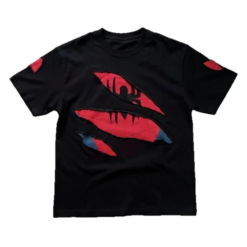 Y2K Retro-Spinnen-Stickerei Hip-Hop High-Street T-Shirt Harajuku lockerer Rundhals Kurzarm Street-Fashion vielseitiges T-Shirt – Detail 7