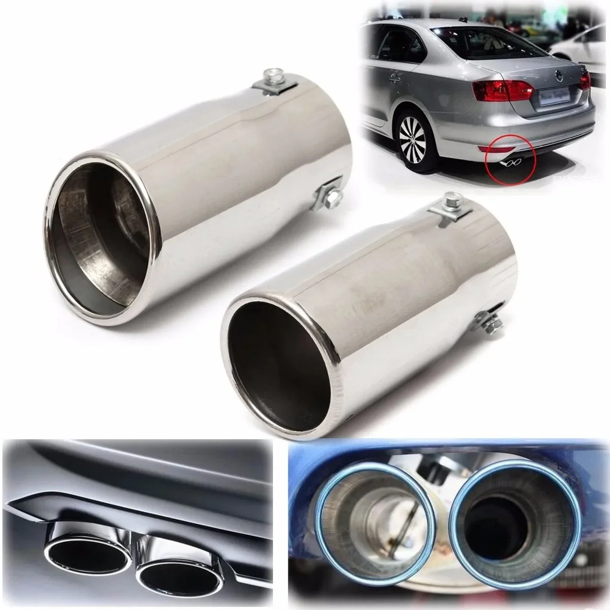 Universal Car Exhaust Pipe Tip Muffler Steel Stainless Trim Tail Tube Vehicle Auto Replacement Parts