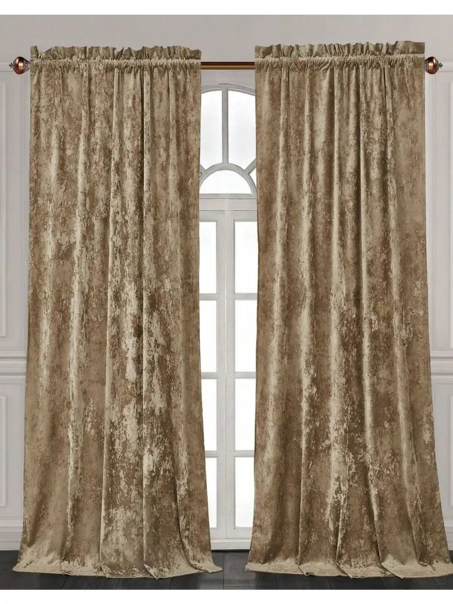 Crushed Velvet Rod Pocket Curtain Set 2 Panels Room Darkening Luxury Distressed Drapes
