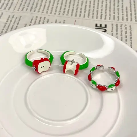 Anillos de manzana coloridos Y2K para mujer, anillos de dedo con forma de gota de aceite ajustables con apertura, joyería de fiesta, regalo de accesorios