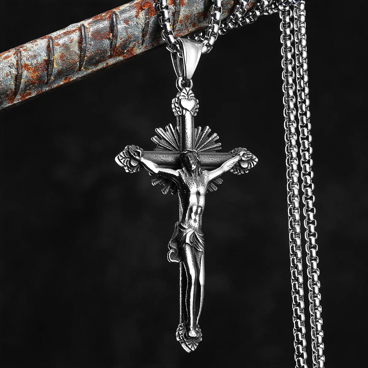

Retro Jesus Exorcism Cross Stainless Steel Men Necklaces Pendant Chain Punk For Women Fashion Jewelry Gift Wholesale Dropshiping
