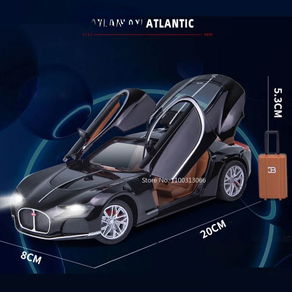 1:24 Bugatti Atlantic Spielzeugmodell, Sportwagen, Legierung, Druckguss, zurückziehbares Soundlicht, 3 Türen geöffnet, Weihnachts-Supercar, Geschenke für Kinder