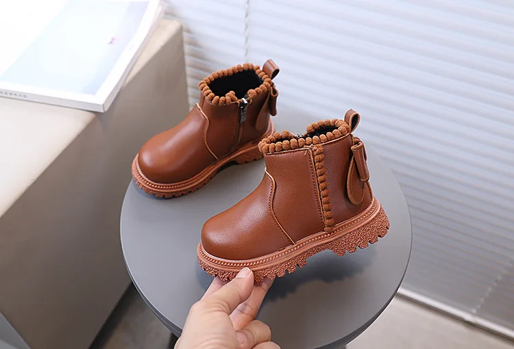 Herbst Mädchen Stiefeletten mit Rückenschleife Kinder Kurzstiefel Weiche Sohle 2026 Neue Mädchen Prinzessinnen-Lederstiefel mit Seitenreißverschluss – Detail 5