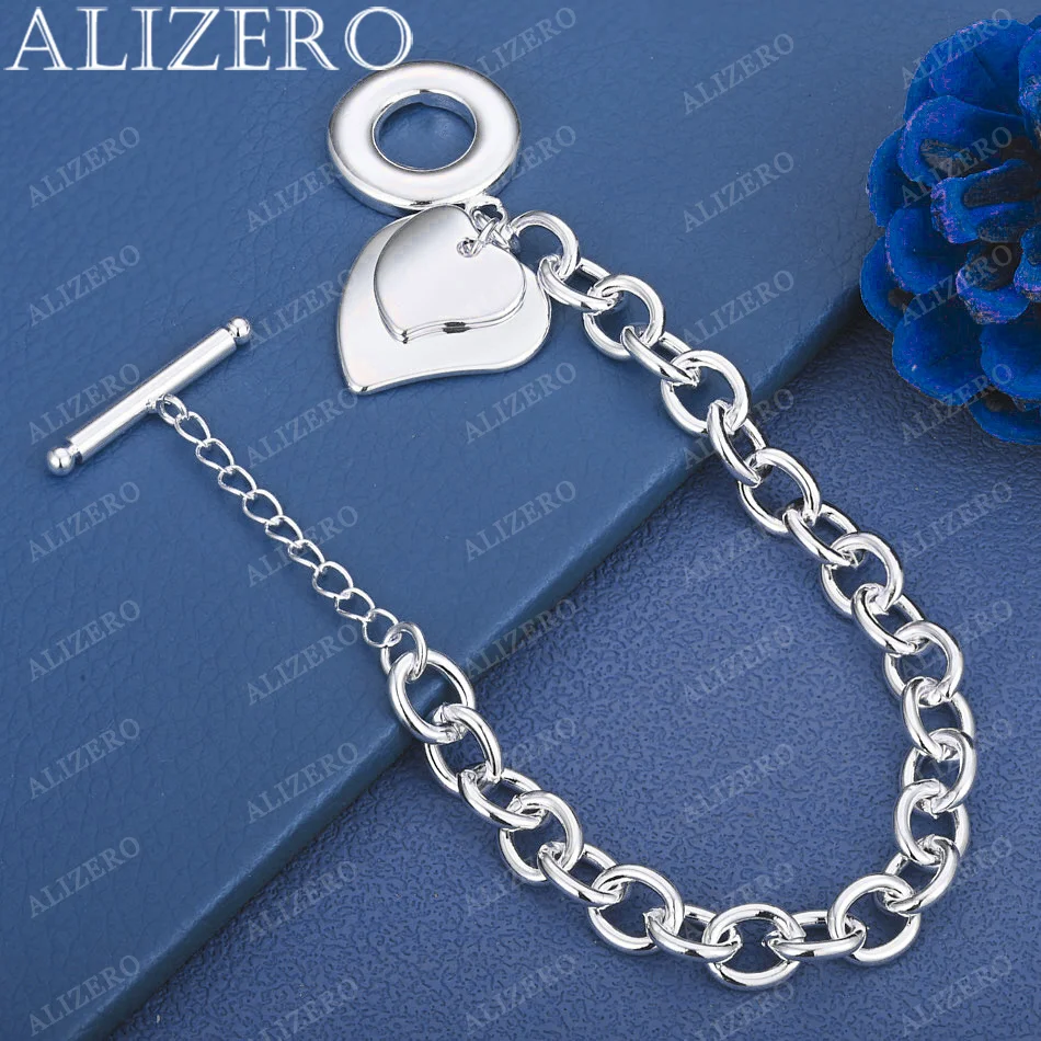 

ALIZERO 925 Sterling Silver Bracelets OT Buckle Chain Double Hearts Bracelet For Women Fashion Wedding Party Jewelry Wholesale