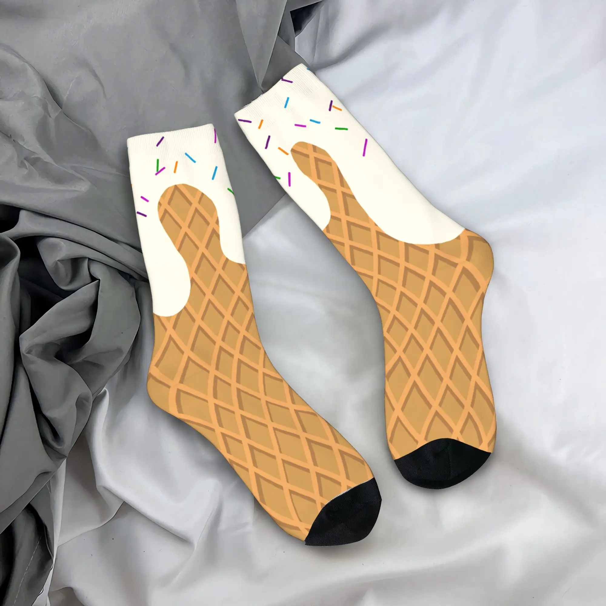 

Забавные носки с принтом мороженого, осенние нескользящие носки для женщин и мужчин, мягкие дышащие носки для улицы