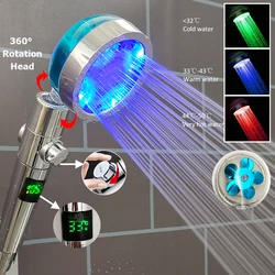 Colors Changes LED Shower Head With Stop Button Digital Temperature Display High Pressure Turbo Showerhead Bathroom Accessories