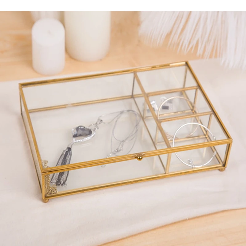 Nordic style Retro Glass jewelry storage box display Desktop organization Home Decoration