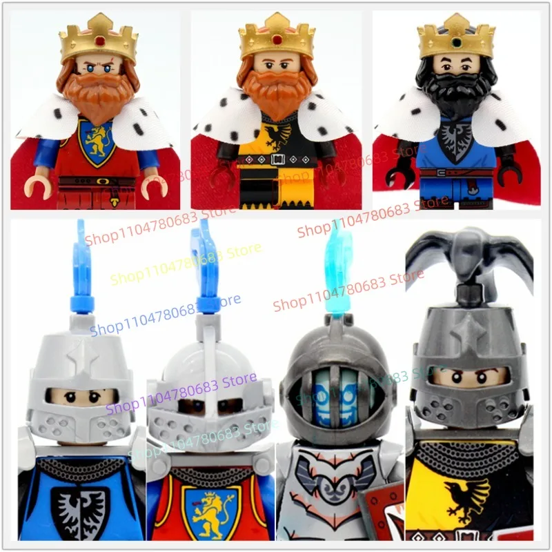 MOC Bausteine Vintage Red Lion King Knight Mini Figur Montage Modell Display Sammeln Anime Cartoon Spielzeug Urlaub Geschenk