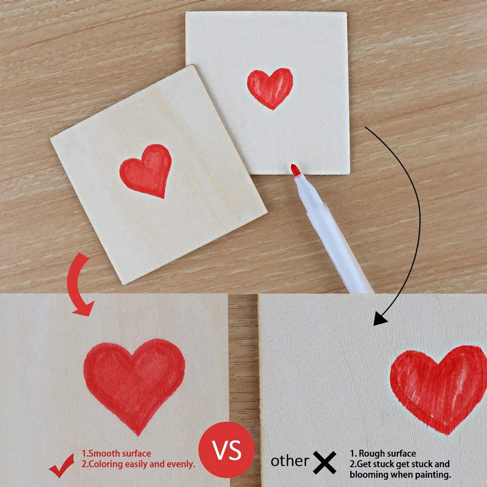 A87Z~Unfinished Wood Pieces 50 Pcs 4 Inch Square Blank Wood Natural Slices Cutouts for DIY Crafts Painting Staining