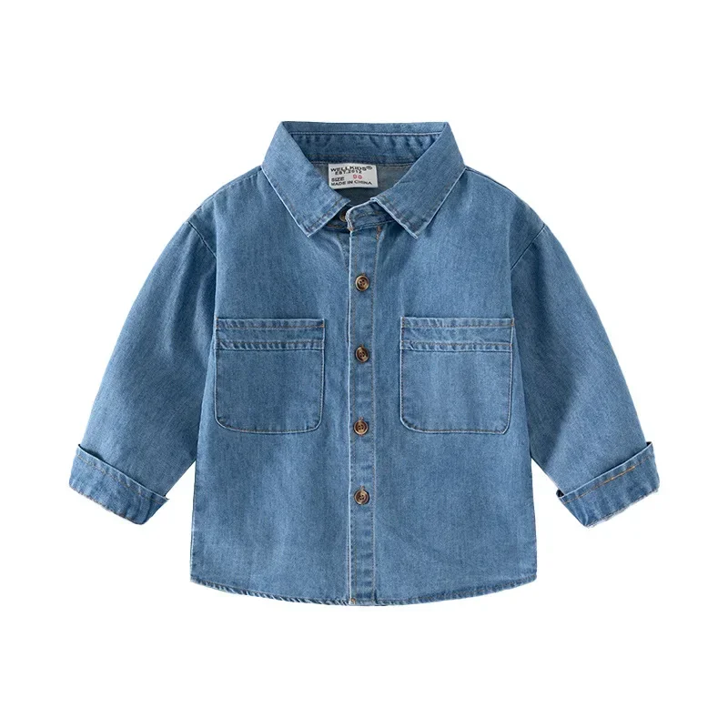 2023 Spring kids Casual Fashion Denim Clothes Children Toddler Academy Style Long Sleeve Shirt Boys Birthday Gift Clothing