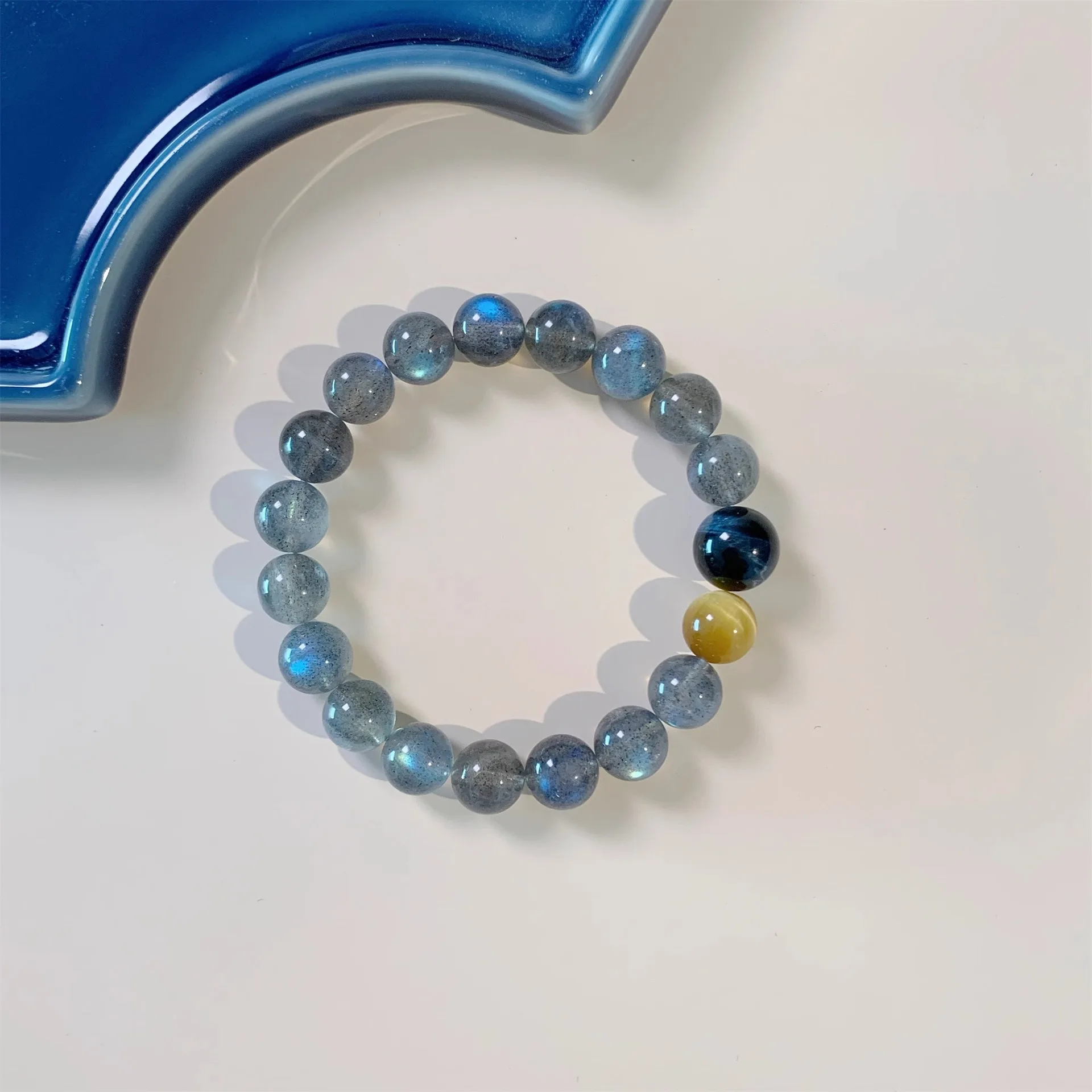 

Crystal Bracelet Natural Grey Moonstone Lavolite Niche Design Advanced Sense Gold Tiger Eye Stone Blue Tiger Eye Ins Hand String