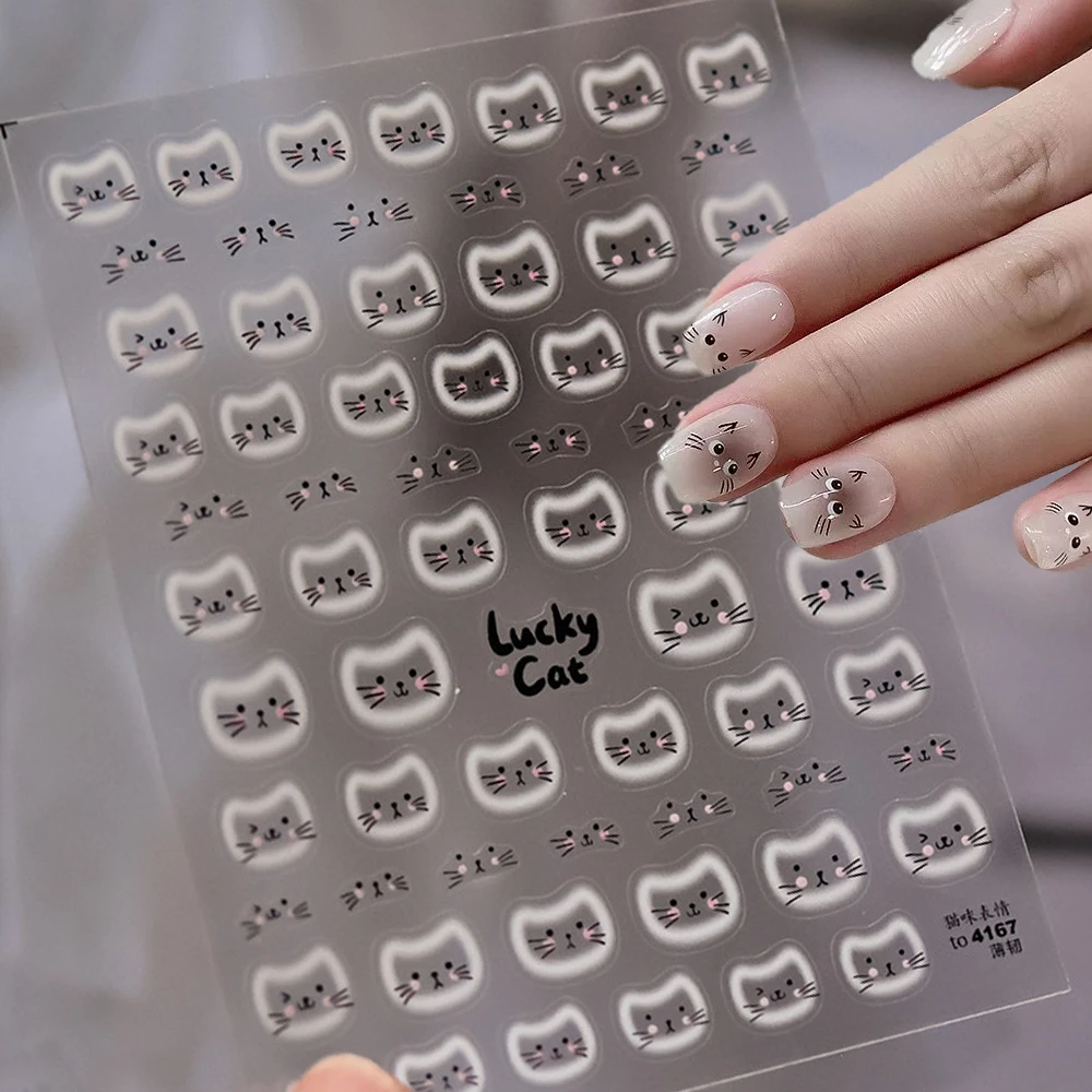 

1Sheet 5D White Halo Dyeing Cat Face Nail Sticker Cute Japanese Kitten Bunny Bear Nail Decals Kawaii Expression Manicure Slider_
