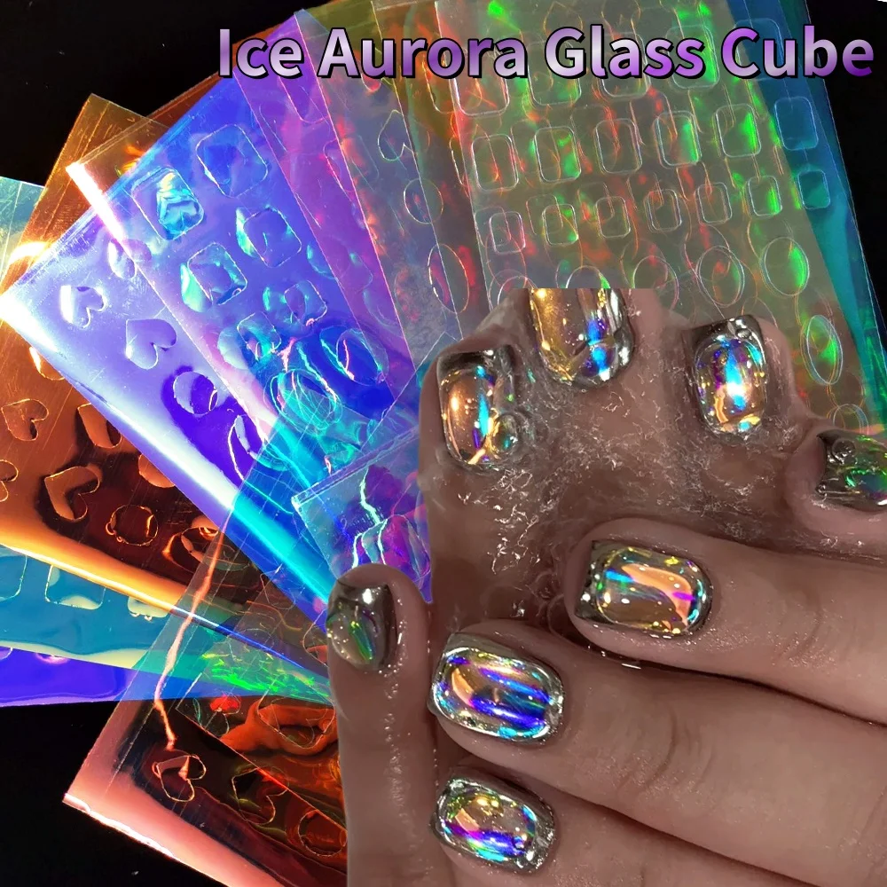 11 stücke Aurora Glas Eiswürfel Nagel Folie Aufkleber 3D Glas Papier Nagel Film Aufkleber Regenbogen Reflektierende Koreanischen Stil Nagel Aufkleber – Detail 2