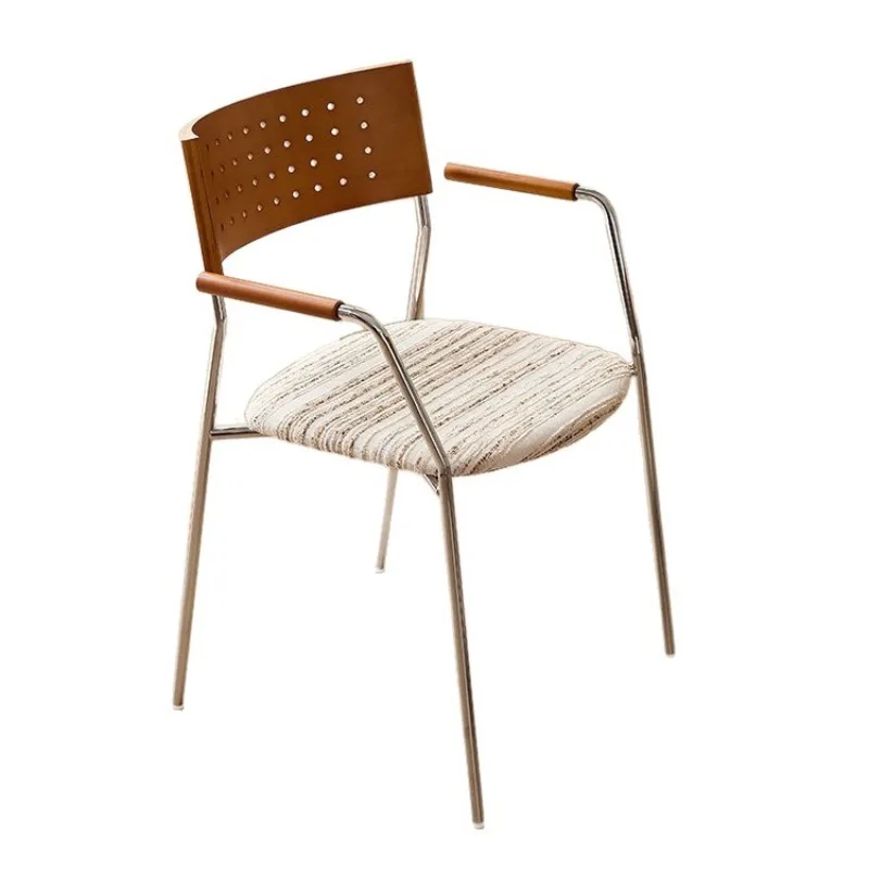 Medieval dining chair household solid wood backrest dining table and chairs with armrests light luxury French retro chair
