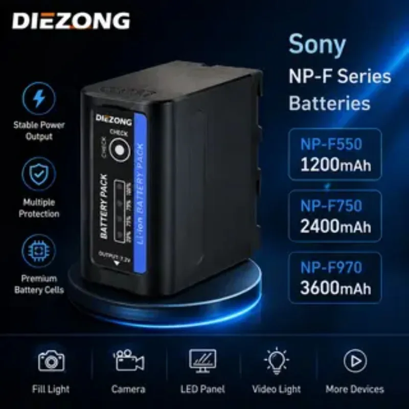 10000mAh For Sony np-f F970 F550 F750 BatteriesFill Light & Camera Batteries 1200/2400/3600mAh