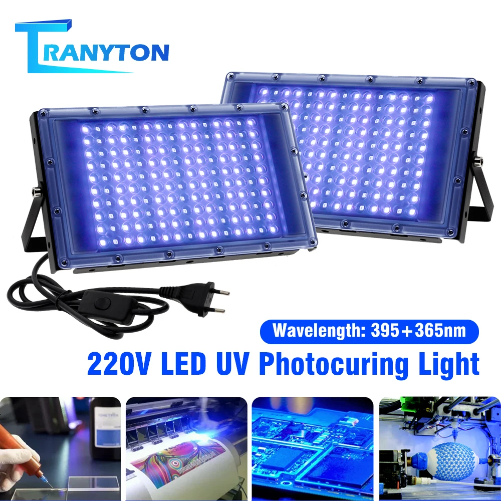 

AC220V 300W LED UV Floodlight IP65 Waterproof Ultravilet Lamp 395nm 365nm UV GEL Curing Lamps For 3D Printing UV Glue Curing