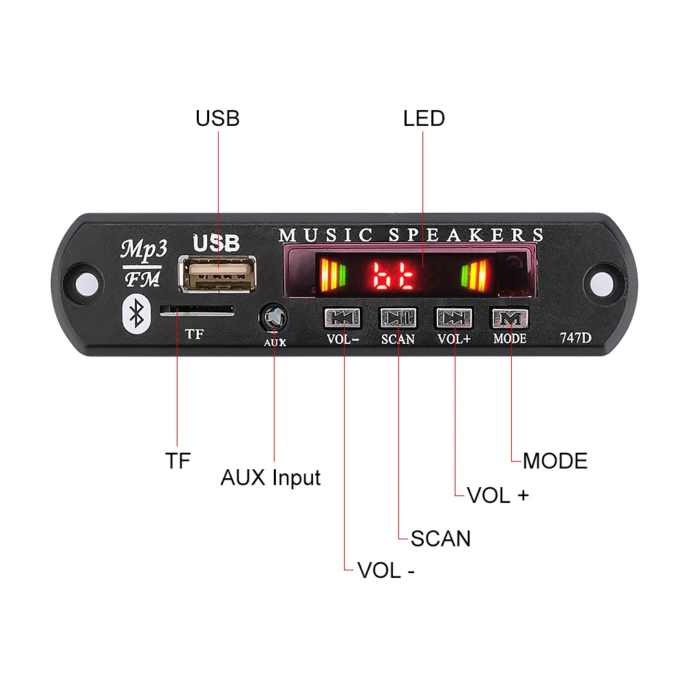 AIYIMA Bluetooth 5.0 MP3 Player Module  Class D Stereo Audio Digital Power Amplifier USB AUX  FM Radio Car Music Player DC12V