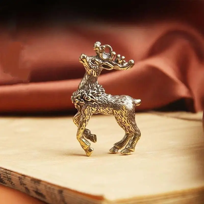 Solid Brass Sika Deer Figurines Hand Carved Details Durable For Home Office Desktop Decoration Gift Collection