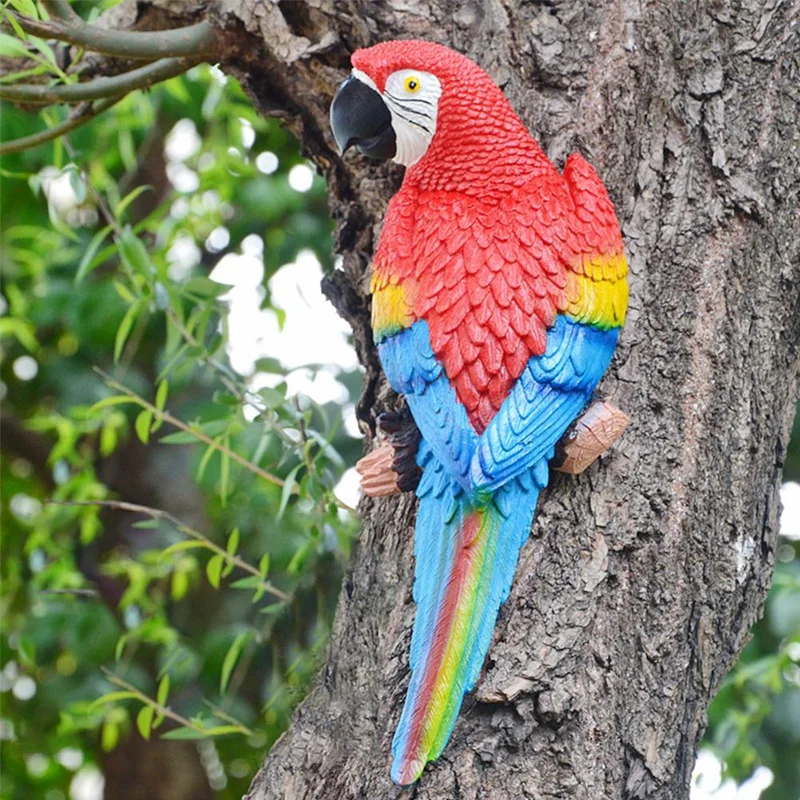 Estátua de papagaio de resina montada na parede DIY decoração de árvore de jardim ao ar livre ornamento de escultura de animal