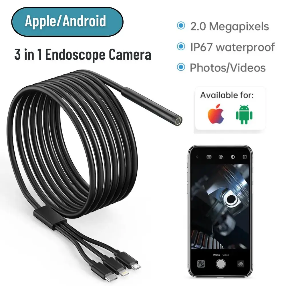 

3 in1 Endoscope Inspection Camera USB car Endoscope Borescope IOS Endoscope For Type-C IOS Smart Iphone IP67 Waterproof