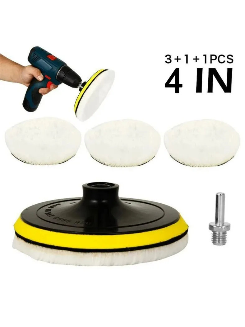 4 'Fluff Polishing Disc' z polerującą podkładką typu hook-and-loop i samoprzylepną bazą do wiertarek elektrycznych i maszyn polerskich — 2