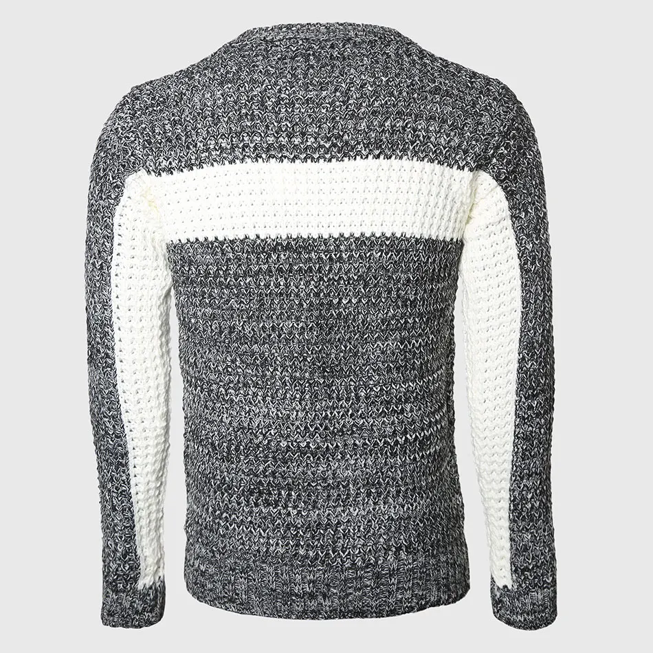 Men Thick Patchwork Sweaters Male Cable Knit Pullovers Warmer Color Block Slim Sweater O Neck Korean Stylish Pattern