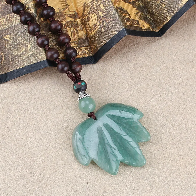 DIY accessories Ethnic style maple leaf jade long wooden beads sweater chain men's and women's versatile clothing tourist attrac