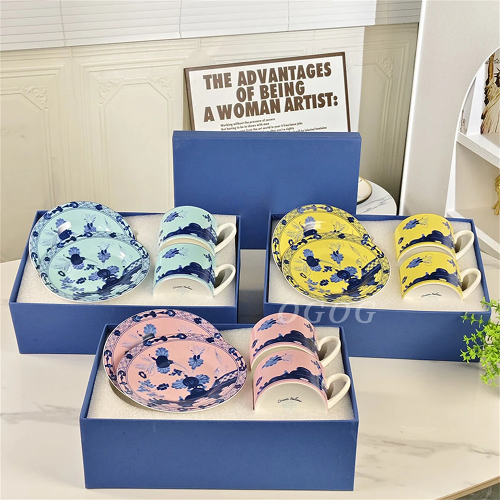 

Italian Oriental Ceramic Cup And Saucer Kitchen Supplies Double Afternoon Tea Coffee Cup and Saucer Milk Cup Gift Box Packaging