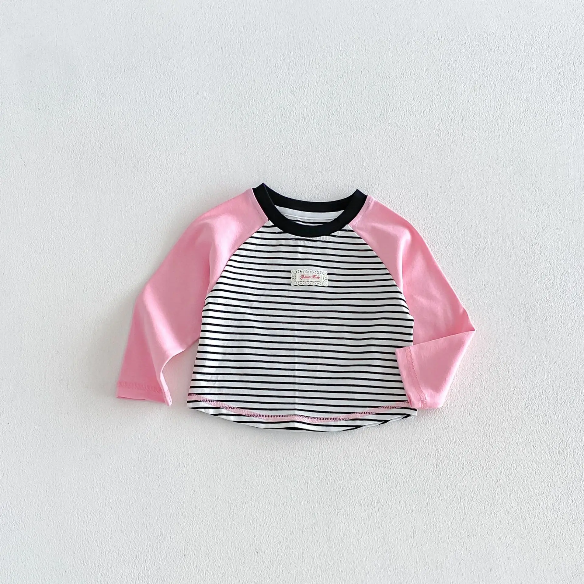 Herbst-Kinder-Langarm-T-Shirt mit Buchstaben-Aufnäher, Streifen und Farbblockierung für Mädchen und Jungen, Weiche Baumwolle Kinderkleidung – Detail 15