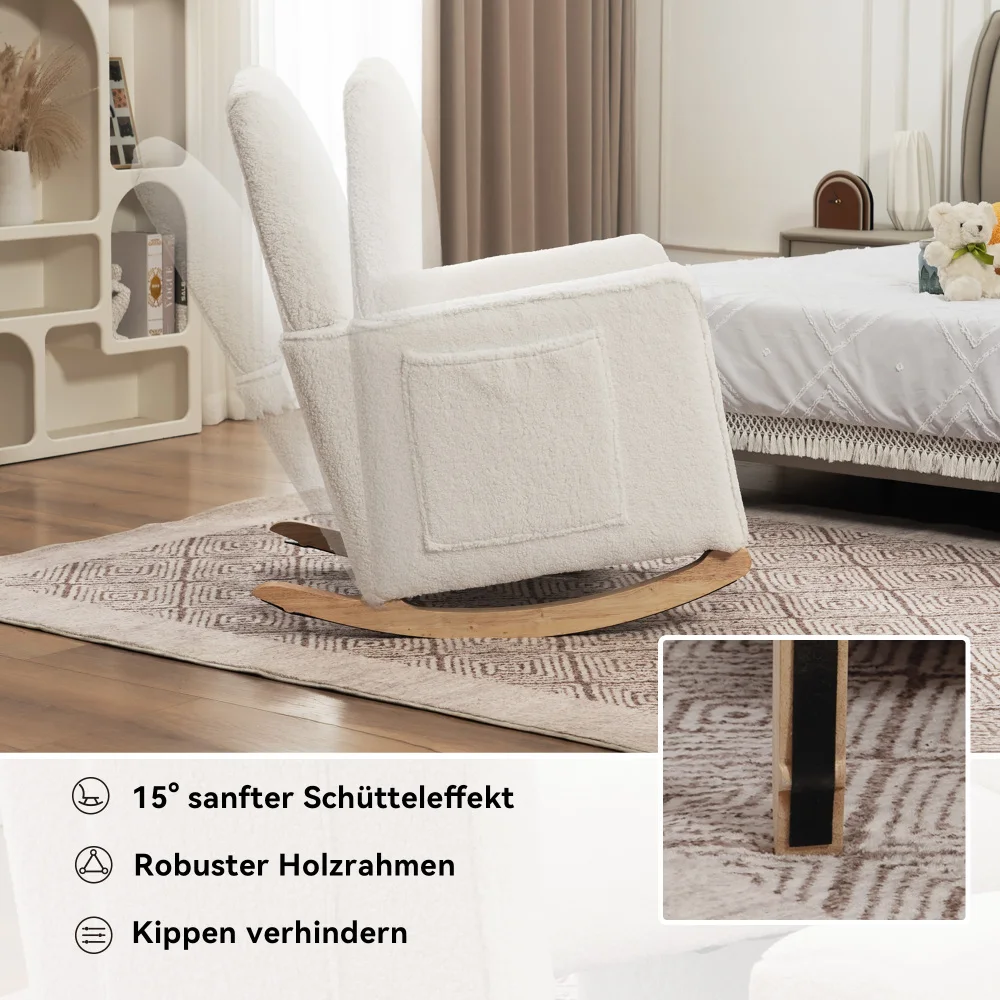 Schaukelstuhl mit Hocker, Sessel mit osmanischem Schaukelstuhl für den Innenbereich mit hoher Rückenlehne für das Wohnzimmer – Detail 12
