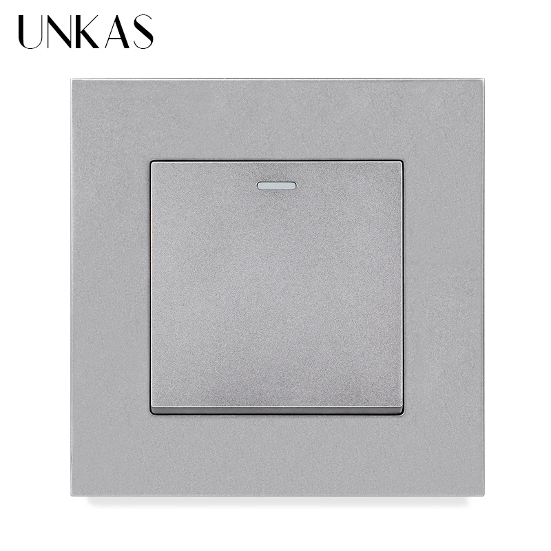 UNKAS Simple Style PC Plastic Panel 1 2 3 4 Gang 1 / 2 Way Wall Light Push Button Gray Light Switch 10A / 16A