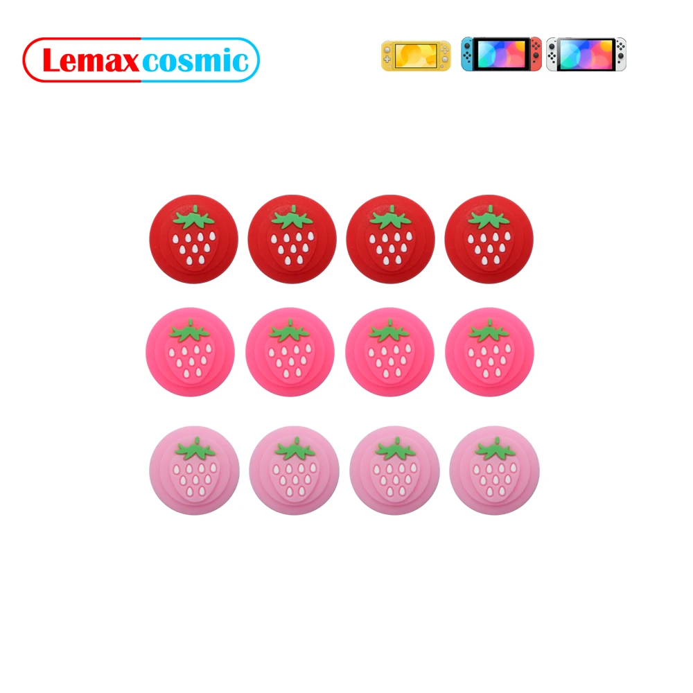 4szt Kontroler Joystick Skin Case Strawberry Thumb Stick Grip Caps Cover dla Nintendo Switch OLED Lite Joycon Joy-Con NS