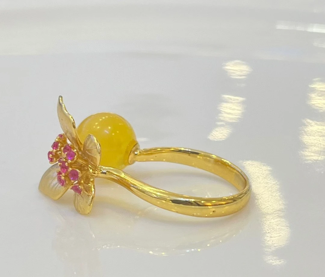 Certificate Genuine Blatic Amber 925 Silver Butterfly Open Ring For Female 10mm Natural Yellow Amber Cocktail Band Jewelry Gift
