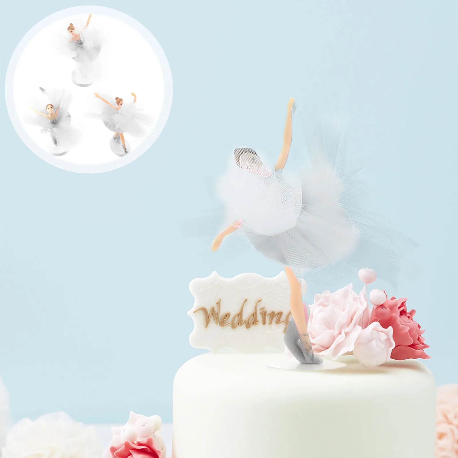 

3Sets Ballet Girl Cake Ornament Lightweight Compact Design Stable Base Not Easy to Fall Down Cupcake Cake Decor