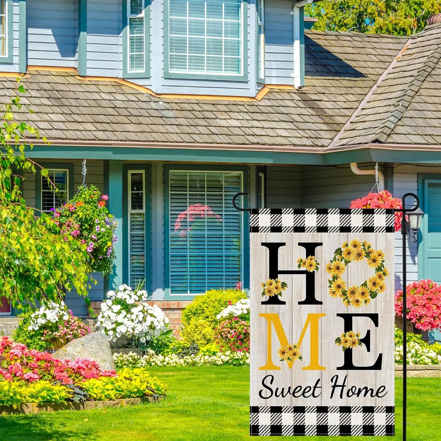 Sunflower Home Sweet Home Garden Flag for Outside, Premium Burlap Autumn Fall Yard Flags 12 x 18 Inch Double Sided, Rustic B SSL