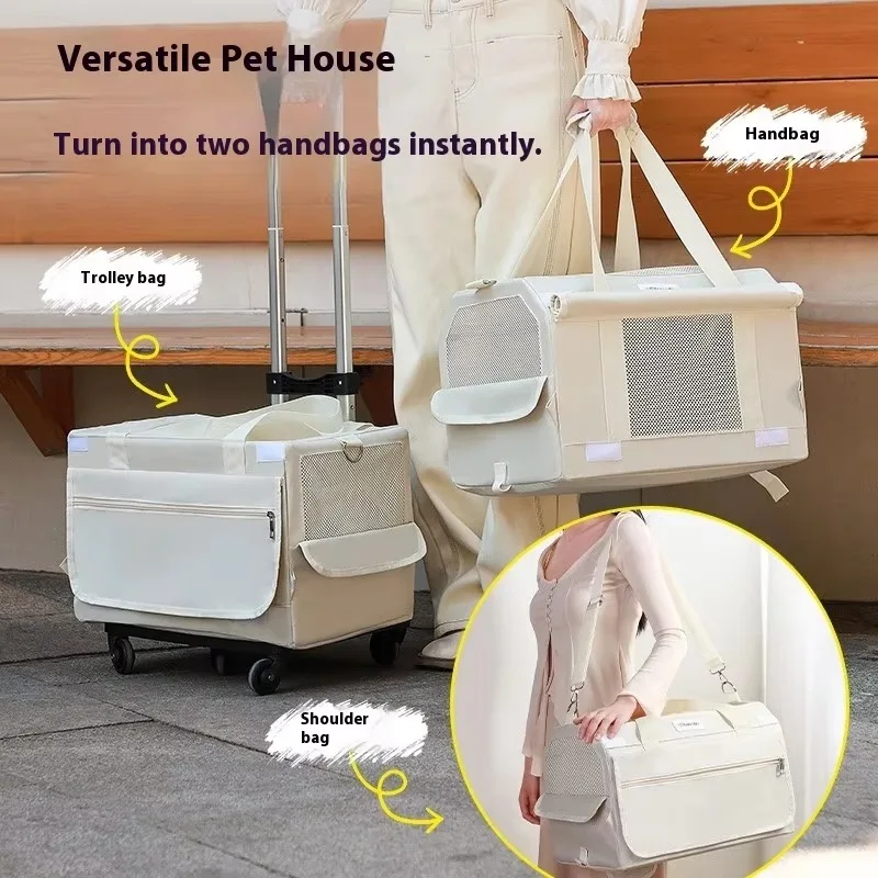 Portable Large Capacity Double-Layer Pet Trolley Case with Wheels Cat Dog Backpack Sling Carrier Luggage for Cats and Dogs